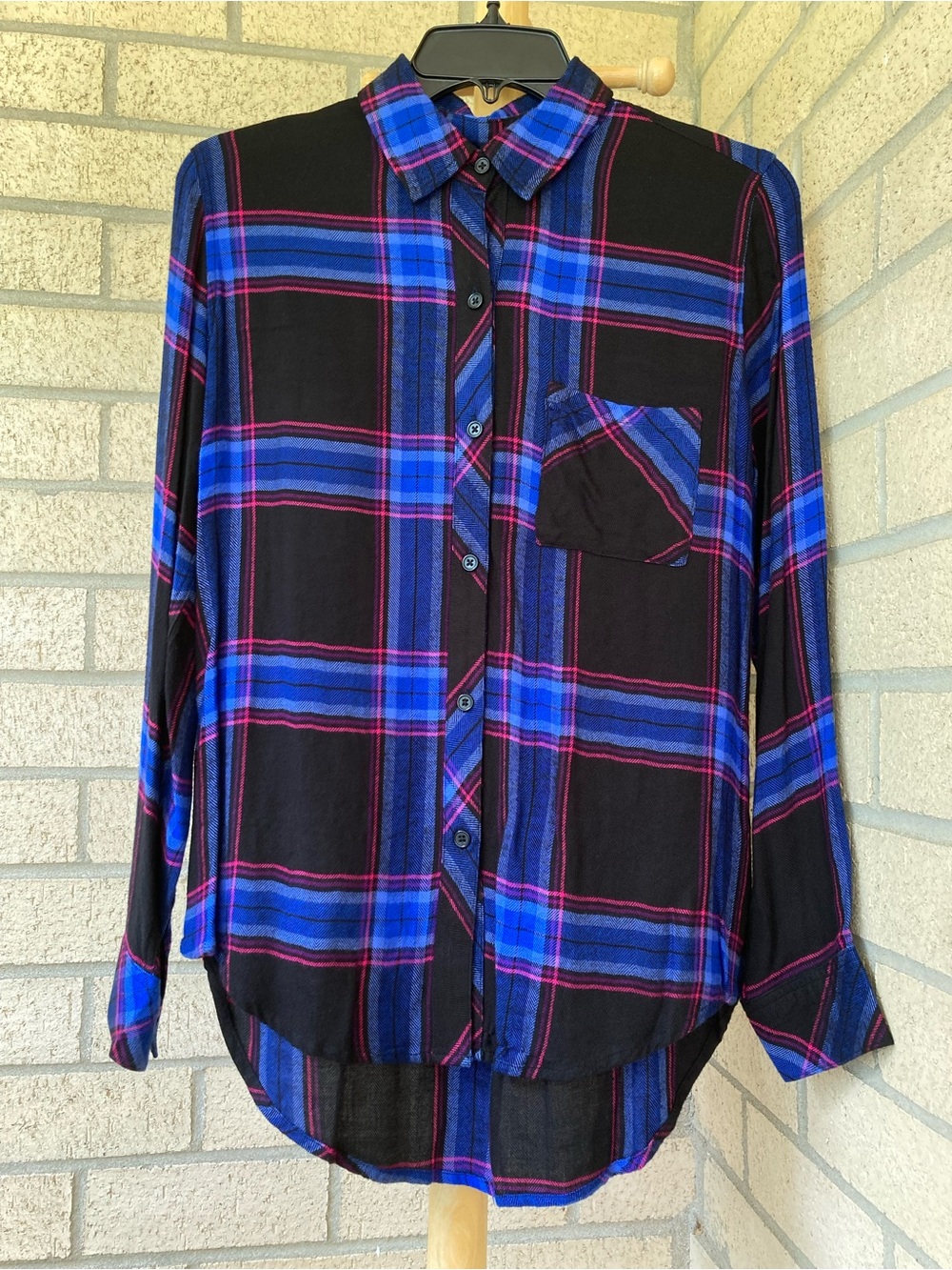 NEW Rails Hunter Flannel Navy Cobalt Pink Plaid Super Soft Cozy Button Down